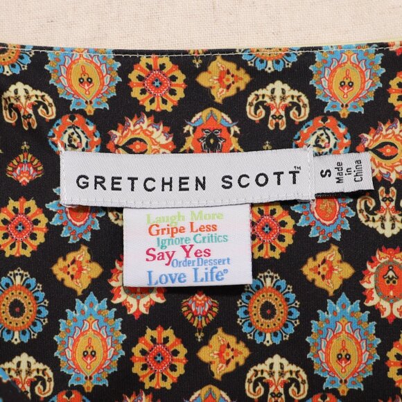 GRETCHEN SCOTT Jersey Split Neck Tunic Top Dark Floral Paisley Size S - Picture 5 of 6
